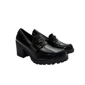 Sun + Stone Presscott Loafer Pumps Black Patent Leather Platform Lug Sole